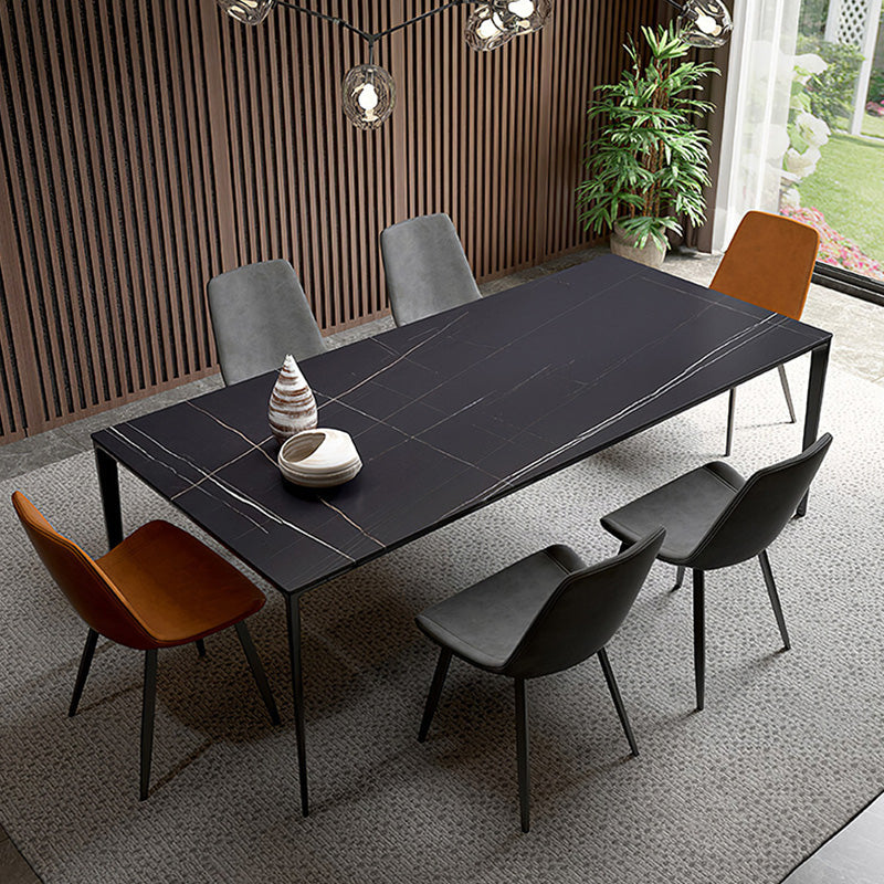 Industrial Sintered Stone Table 4 Legs Aviation Aluminum Base Rectangle Table for Home Black Gold Without Chairs Clearhalo ' dining_table' 'Dining Tables & Seating' 'Dining Tables' 'furn' 'furn_dining_table' 'Furniture' 'furniture_dining_table' 'Kitchen & Dining Furniture' 'kitchen&dining_furn' 'kitchen' 'kitchen_dining_table' 4196589