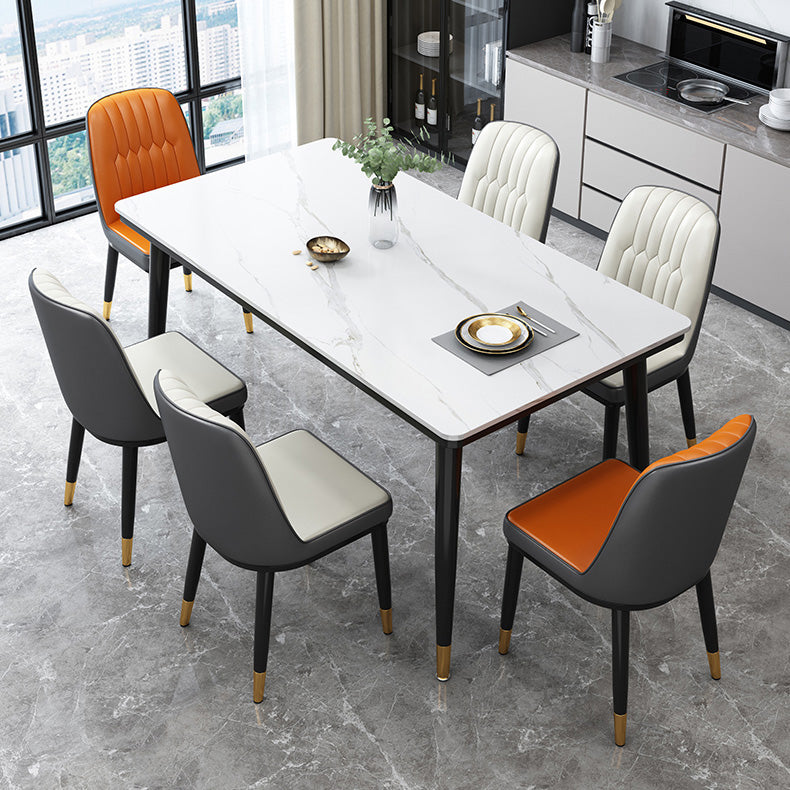 Industrial Kitchen Rectangle Shape Table Sintered Stone Top Dining Table with 4 Legs Base White Without Chairs Clearhalo ' dining_table' 'Dining Tables & Seating' 'Dining Tables' 'furn' 'furn_dining_table' 'Furniture' 'furniture_dining_table' 'Kitchen & Dining Furniture' 'kitchen&dining_furn' 'kitchen' 'kitchen_dining_table' 4196603