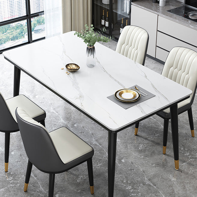 Industrial Kitchen Rectangle Shape Table Sintered Stone Top Dining Table with 4 Legs Base Clearhalo ' dining_table' 'Dining Tables & Seating' 'Dining Tables' 'furn' 'furn_dining_table' 'Furniture' 'furniture_dining_table' 'Kitchen & Dining Furniture' 'kitchen&dining_furn' 'kitchen' 'kitchen_dining_table' 4196611
