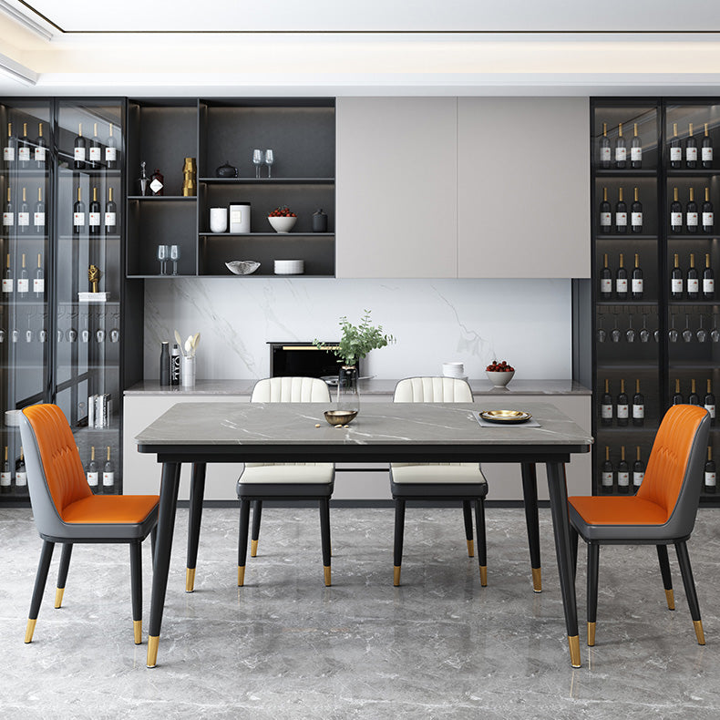 Industrial Kitchen Rectangle Shape Table Sintered Stone Top Dining Table with 4 Legs Base Clearhalo ' dining_table' 'Dining Tables & Seating' 'Dining Tables' 'furn' 'furn_dining_table' 'Furniture' 'furniture_dining_table' 'Kitchen & Dining Furniture' 'kitchen&dining_furn' 'kitchen' 'kitchen_dining_table' 4196612