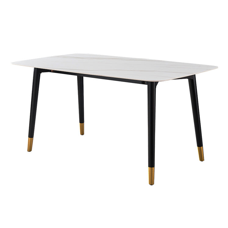 Rectangle Shape Luxury Dining Table Two-Color Fixed Table with Sintered Stone White Without Chairs Clearhalo ' dining_table' 'Dining Tables & Seating' 'Dining Tables' 'furn' 'furn_dining_table' 'Furniture' 'furniture_dining_table' 'Kitchen & Dining Furniture' 'kitchen&dining_furn' 'kitchen' 'kitchen_dining_table' 4196620