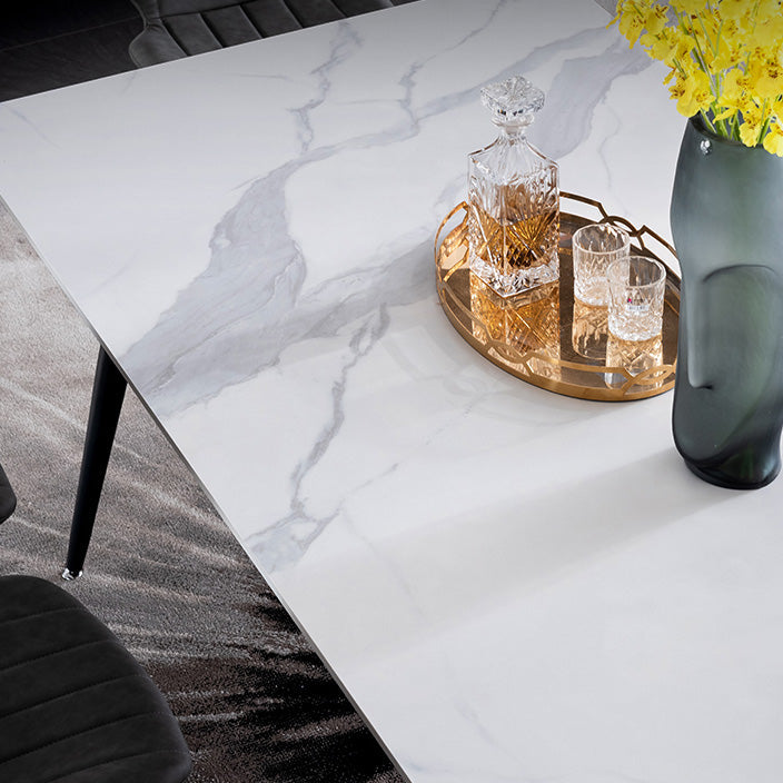Metal Industrial Rectangle Dining Table Sintered Stone Table with 4 Black Legs Clearhalo ' dining_table' 'Dining Tables & Seating' 'Dining Tables' 'furn' 'furn_dining_table' 'Furniture' 'furniture_dining_table' 'Kitchen & Dining Furniture' 'kitchen&dining_furn' 'kitchen' 'kitchen_dining_table' 4196633