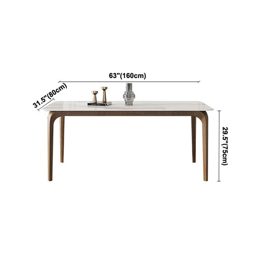 Rectangle Industrial Dining Table White Tone Fixed Table with Sintered Stone