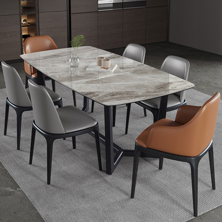 Rectangle Trestle Base Industrial Table Grey Tone Fixed Table with Sintered Stone Clearhalo ' dining_table' 'Dining Tables & Seating' 'Dining Tables' 'furn' 'furn_dining_table' 'Furniture' 'furniture_dining_table' 'Kitchen & Dining Furniture' 'kitchen&dining_furn' 'kitchen' 'kitchen_dining_table' 4196671