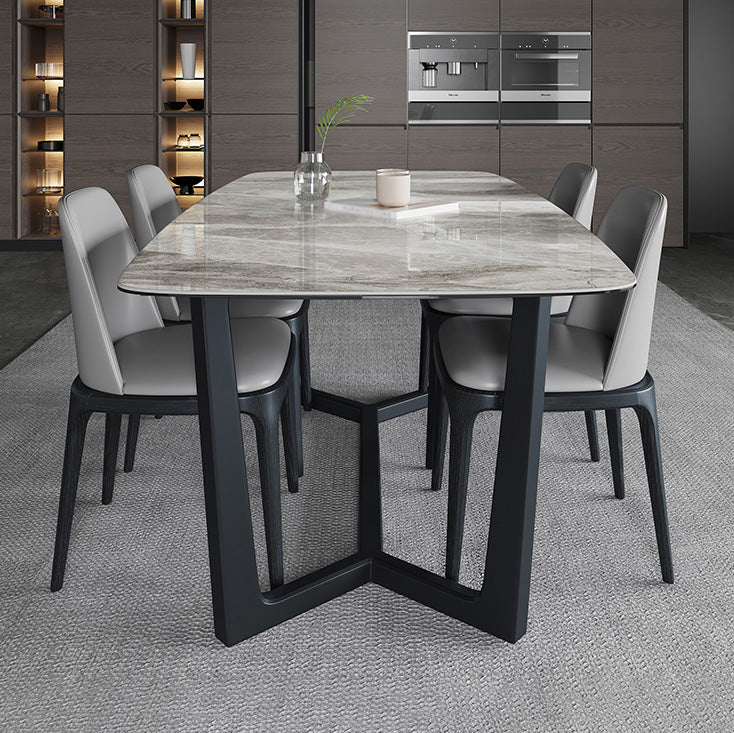 Rectangle Trestle Base Industrial Table Grey Tone Fixed Table with Sintered Stone Clearhalo ' dining_table' 'Dining Tables & Seating' 'Dining Tables' 'furn' 'furn_dining_table' 'Furniture' 'furniture_dining_table' 'Kitchen & Dining Furniture' 'kitchen&dining_furn' 'kitchen' 'kitchen_dining_table' 4196672