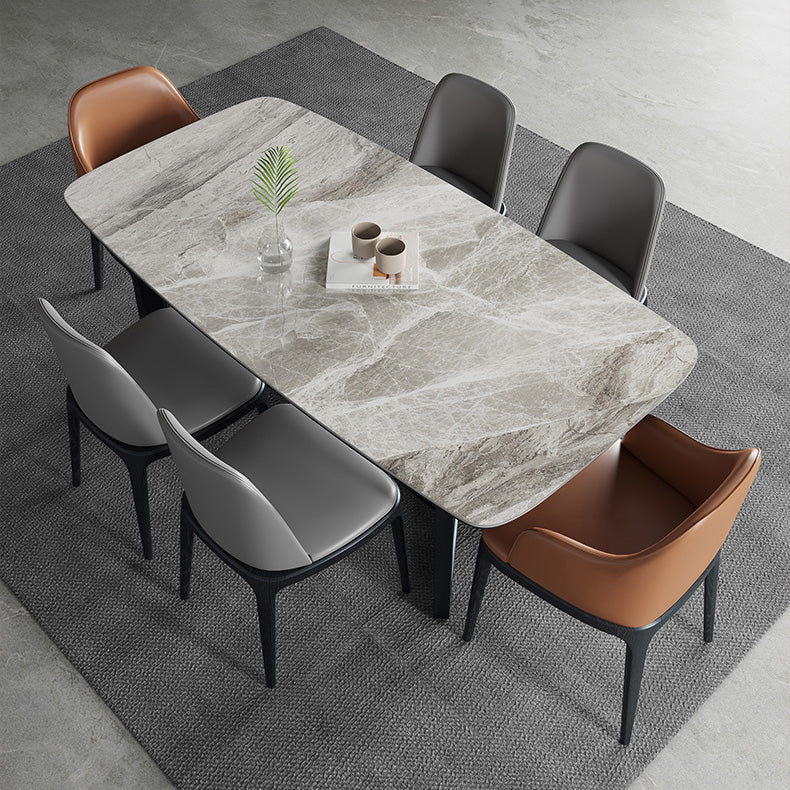 Rectangle Trestle Base Industrial Table Grey Tone Fixed Table with Sintered Stone Clearhalo ' dining_table' 'Dining Tables & Seating' 'Dining Tables' 'furn' 'furn_dining_table' 'Furniture' 'furniture_dining_table' 'Kitchen & Dining Furniture' 'kitchen&dining_furn' 'kitchen' 'kitchen_dining_table' 4196673