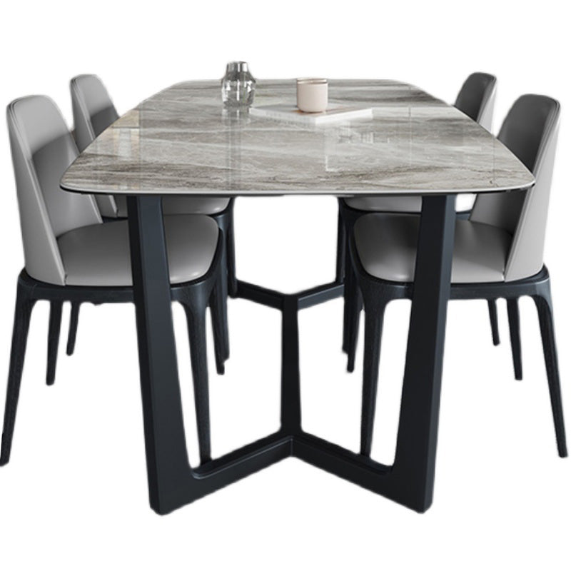 Rectangle Trestle Base Industrial Table Grey Tone Fixed Table with Sintered Stone Clearhalo ' dining_table' 'Dining Tables & Seating' 'Dining Tables' 'furn' 'furn_dining_table' 'Furniture' 'furniture_dining_table' 'Kitchen & Dining Furniture' 'kitchen&dining_furn' 'kitchen' 'kitchen_dining_table' 4196674