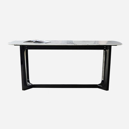 Rectangle Trestle Base Industrial Table Grey Tone Fixed Table with Sintered Stone Without Chairs Clearhalo ' dining_table' 'Dining Tables & Seating' 'Dining Tables' 'furn' 'furn_dining_table' 'Furniture' 'furniture_dining_table' 'Kitchen & Dining Furniture' 'kitchen&dining_furn' 'kitchen' 'kitchen_dining_table' 4196675