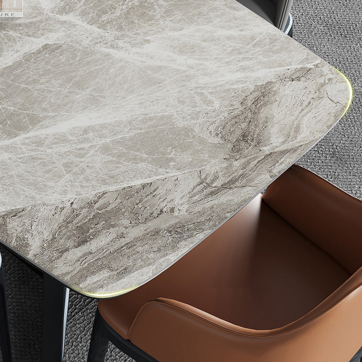 Rectangle Trestle Base Industrial Table Grey Tone Fixed Table with Sintered Stone Clearhalo ' dining_table' 'Dining Tables & Seating' 'Dining Tables' 'furn' 'furn_dining_table' 'Furniture' 'furniture_dining_table' 'Kitchen & Dining Furniture' 'kitchen&dining_furn' 'kitchen' 'kitchen_dining_table' 4196676