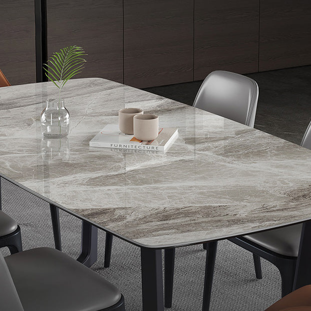 Rectangle Trestle Base Industrial Table Grey Tone Fixed Table with Sintered Stone Clearhalo ' dining_table' 'Dining Tables & Seating' 'Dining Tables' 'furn' 'furn_dining_table' 'Furniture' 'furniture_dining_table' 'Kitchen & Dining Furniture' 'kitchen&dining_furn' 'kitchen' 'kitchen_dining_table' 4196677