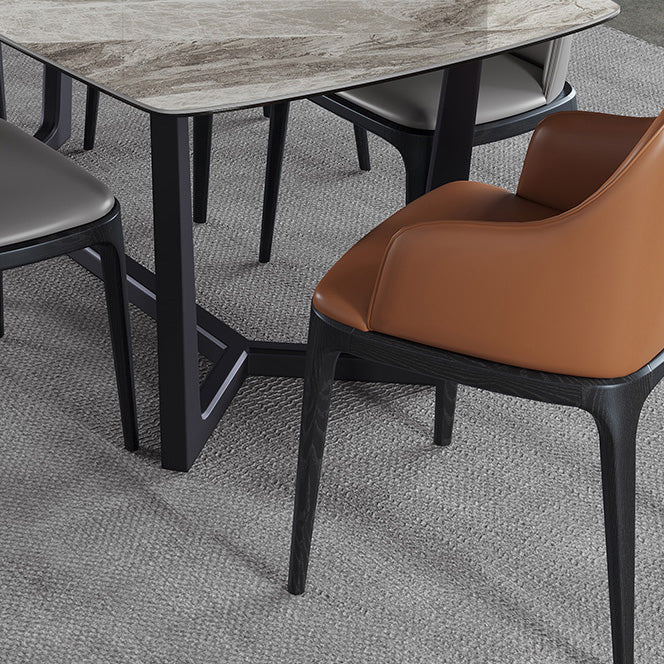 Rectangle Trestle Base Industrial Table Grey Tone Fixed Table with Sintered Stone Clearhalo ' dining_table' 'Dining Tables & Seating' 'Dining Tables' 'furn' 'furn_dining_table' 'Furniture' 'furniture_dining_table' 'Kitchen & Dining Furniture' 'kitchen&dining_furn' 'kitchen' 'kitchen_dining_table' 4196678