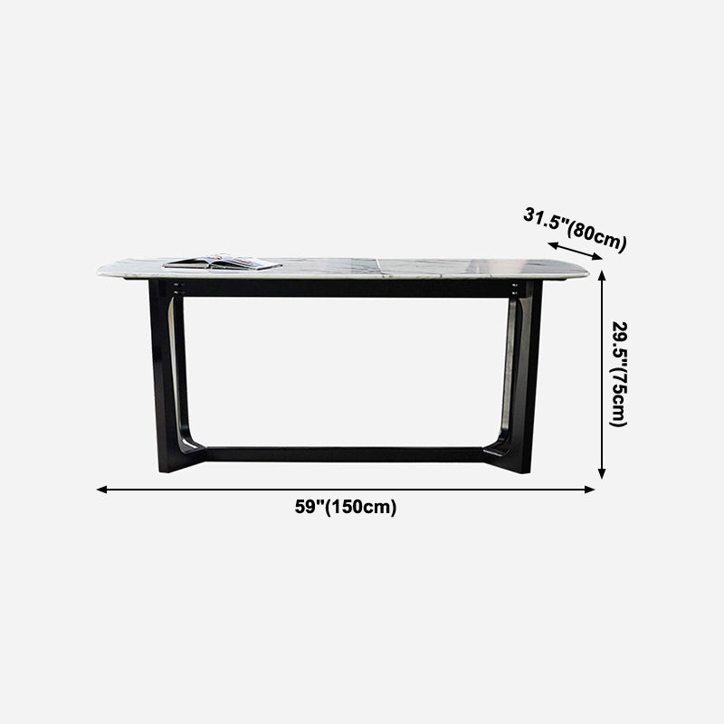 Rectangle Trestle Base Industrial Table Grey Tone Fixed Table with Sintered Stone Clearhalo ' dining_table' 'Dining Tables & Seating' 'Dining Tables' 'furn' 'furn_dining_table' 'Furniture' 'furniture_dining_table' 'Kitchen & Dining Furniture' 'kitchen&dining_furn' 'kitchen' 'kitchen_dining_table' 4196683