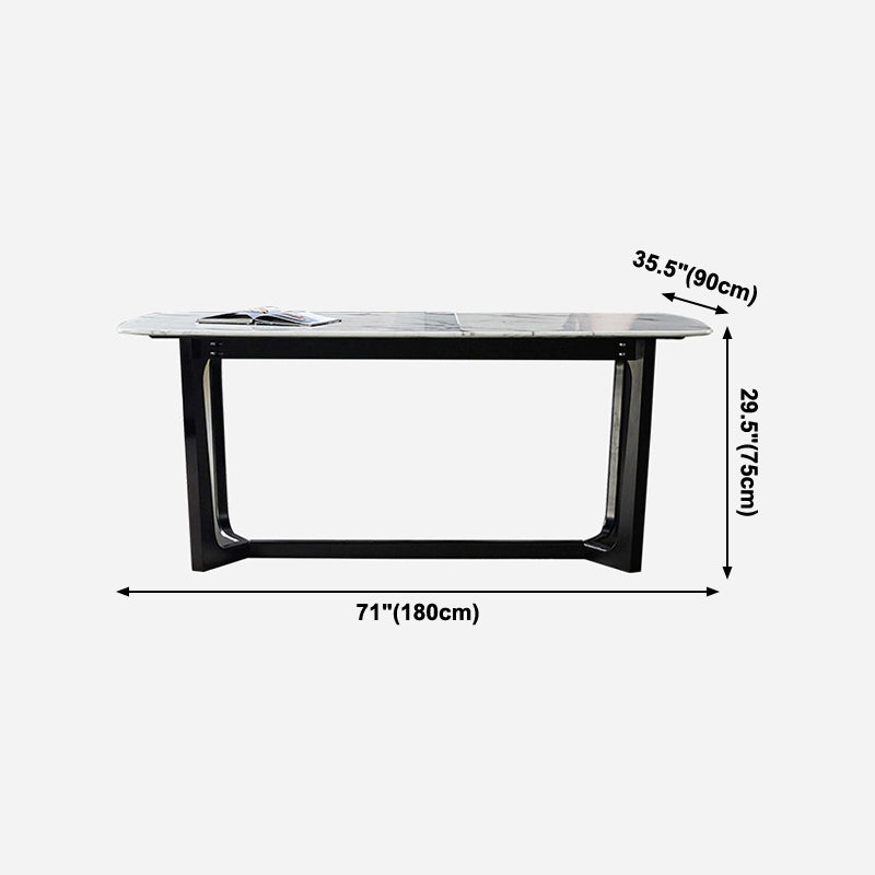 Rectangle Trestle Base Industrial Table Grey Tone Fixed Table with Sintered Stone Clearhalo ' dining_table' 'Dining Tables & Seating' 'Dining Tables' 'furn' 'furn_dining_table' 'Furniture' 'furniture_dining_table' 'Kitchen & Dining Furniture' 'kitchen&dining_furn' 'kitchen' 'kitchen_dining_table' 4196685