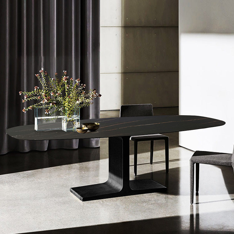 Industrial Sintered Stone Black Table Rectangle Standard Dining Table for Kitchen Clearhalo ' dining_table' 'Dining Tables & Seating' 'Dining Tables' 'furn' 'furn_dining_table' 'Furniture' 'furniture_dining_table' 'Kitchen & Dining Furniture' 'kitchen&dining_furn' 'kitchen' 'kitchen_dining_table' 4196701