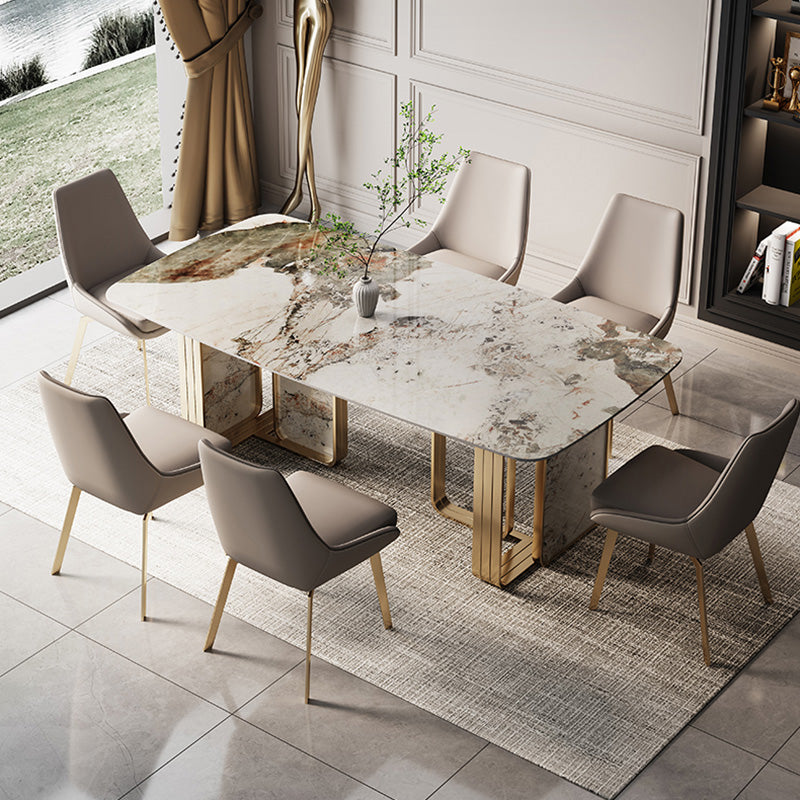 Luxury Style Sintered Stone Dining Table Double Pedestal Base Rectangle Table Clearhalo ' dining_table' 'Dining Tables & Seating' 'Dining Tables' 'furn' 'furn_dining_table' 'Furniture' 'furniture_dining_table' 'Kitchen & Dining Furniture' 'kitchen&dining_furn' 'kitchen' 'kitchen_dining_table' 4196741
