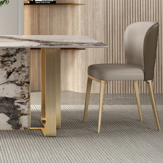 Luxury Style Sintered Stone Dining Table Double Pedestal Base Rectangle Table