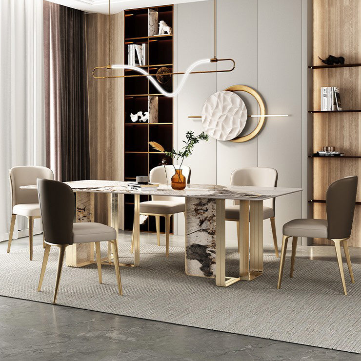 Luxury Style Sintered Stone Dining Table Double Pedestal Base Rectangle Table Clearhalo ' dining_table' 'Dining Tables & Seating' 'Dining Tables' 'furn' 'furn_dining_table' 'Furniture' 'furniture_dining_table' 'Kitchen & Dining Furniture' 'kitchen&dining_furn' 'kitchen' 'kitchen_dining_table' 4196748
