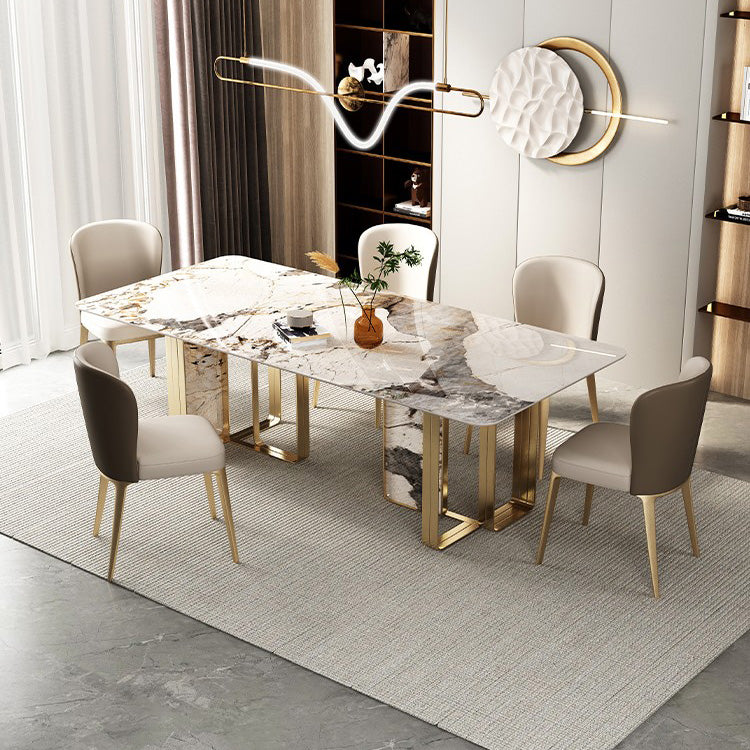 Luxury Style Sintered Stone Dining Table Double Pedestal Base Rectangle Table Clearhalo ' dining_table' 'Dining Tables & Seating' 'Dining Tables' 'furn' 'furn_dining_table' 'Furniture' 'furniture_dining_table' 'Kitchen & Dining Furniture' 'kitchen&dining_furn' 'kitchen' 'kitchen_dining_table' 4196750