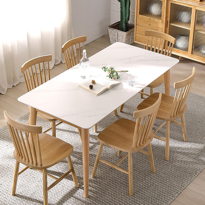 Contemporary Dining Room Table White Sintered Stone Table with 4 Oak Solid Wood Legs Clearhalo ' dining_table' 'Dining Tables & Seating' 'Dining Tables' 'furn' 'furn_dining_table' 'Furniture' 'furniture_dining_table' 'Kitchen & Dining Furniture' 'kitchen&dining_furn' 'kitchen' 'kitchen_dining_table' 4196774