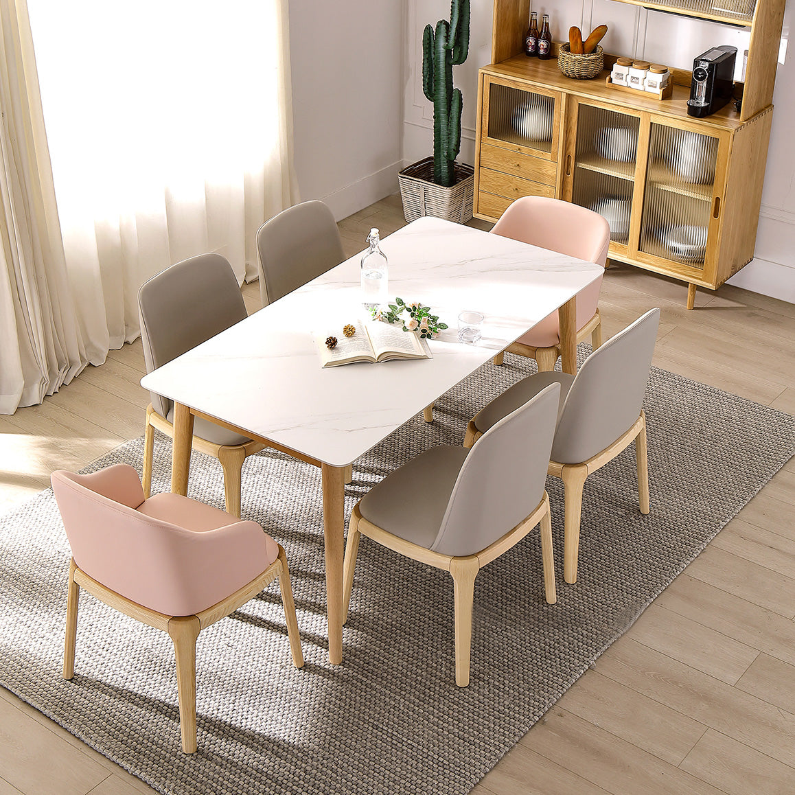 Contemporary Dining Room Table White Sintered Stone Table with 4 Oak Solid Wood Legs Clearhalo ' dining_table' 'Dining Tables & Seating' 'Dining Tables' 'furn' 'furn_dining_table' 'Furniture' 'furniture_dining_table' 'Kitchen & Dining Furniture' 'kitchen&dining_furn' 'kitchen' 'kitchen_dining_table' 4196776