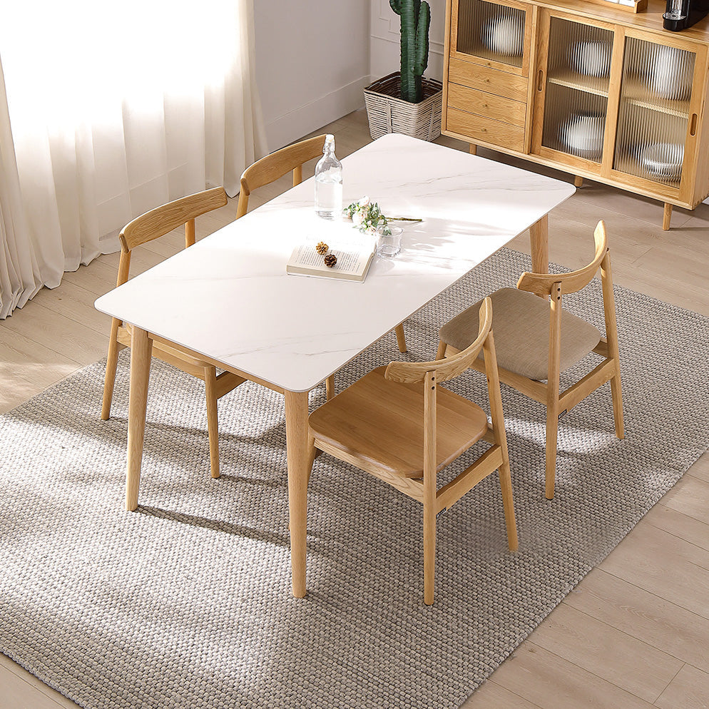 Contemporary Dining Room Table White Sintered Stone Table with 4 Oak Solid Wood Legs Clearhalo ' dining_table' 'Dining Tables & Seating' 'Dining Tables' 'furn' 'furn_dining_table' 'Furniture' 'furniture_dining_table' 'Kitchen & Dining Furniture' 'kitchen&dining_furn' 'kitchen' 'kitchen_dining_table' 4196777