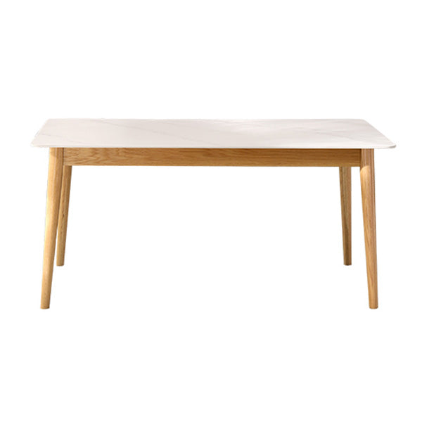 Contemporary Dining Room Table White Sintered Stone Table with 4 Oak Solid Wood Legs Without Chairs Clearhalo ' dining_table' 'Dining Tables & Seating' 'Dining Tables' 'furn' 'furn_dining_table' 'Furniture' 'furniture_dining_table' 'Kitchen & Dining Furniture' 'kitchen&dining_furn' 'kitchen' 'kitchen_dining_table' 4196778