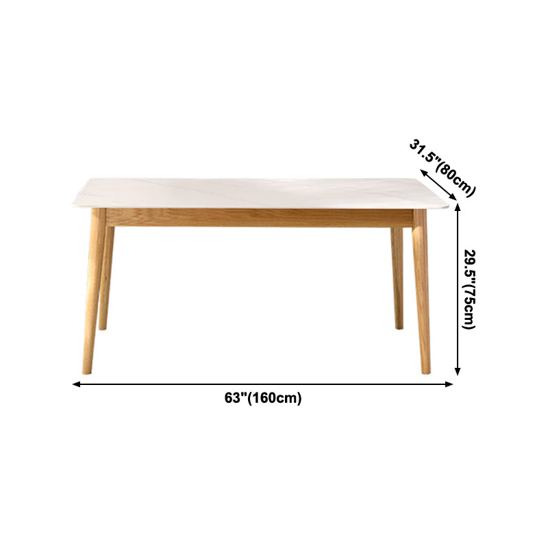 Contemporary Dining Room Table White Sintered Stone Table with 4 Oak Solid Wood Legs Clearhalo ' dining_table' 'Dining Tables & Seating' 'Dining Tables' 'furn' 'furn_dining_table' 'Furniture' 'furniture_dining_table' 'Kitchen & Dining Furniture' 'kitchen&dining_furn' 'kitchen' 'kitchen_dining_table' 4196785