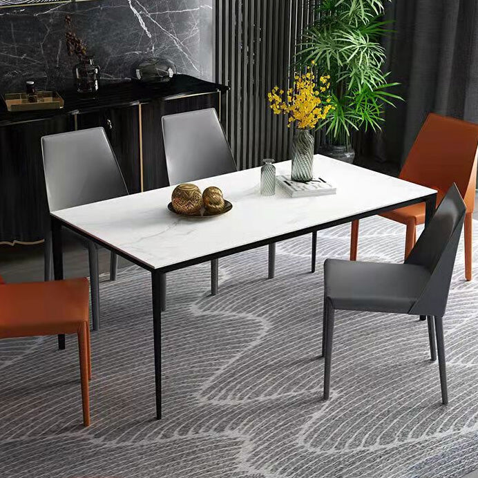 Rectangle Contemporary Dining Room Table Sintered Stone Table with 4 Black Legs Clearhalo ' dining_table' 'Dining Tables & Seating' 'Dining Tables' 'Furniture' 'furniture_dining_table' 'Kitchen & Dining Furniture' 'kitchen&dining_furn' 'kitchen' 'kitchen_dining_table' 4196786