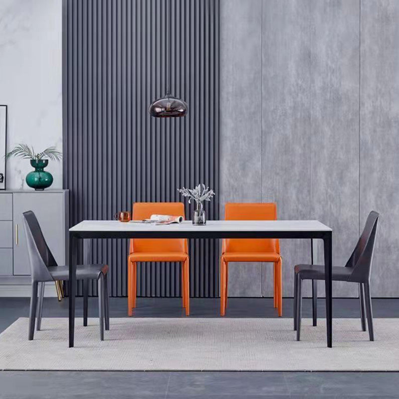 Rectangle Contemporary Dining Room Table Sintered Stone Table with 4 Black Legs Clearhalo ' dining_table' 'Dining Tables & Seating' 'Dining Tables' 'Furniture' 'furniture_dining_table' 'Kitchen & Dining Furniture' 'kitchen&dining_furn' 'kitchen' 'kitchen_dining_table' 4196787