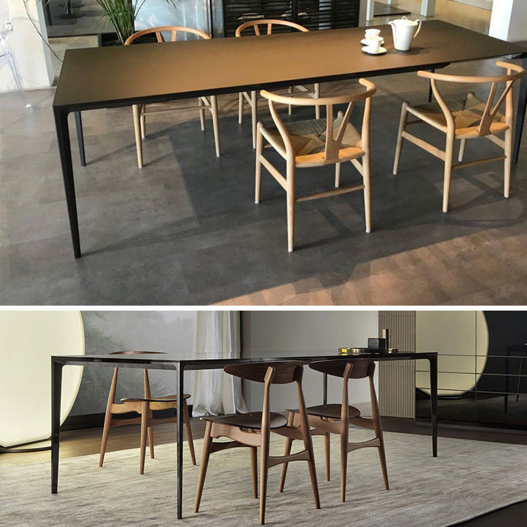 Rectangle Contemporary Dining Room Table Sintered Stone Table with 4 Black Legs Clearhalo ' dining_table' 'Dining Tables & Seating' 'Dining Tables' 'Furniture' 'furniture_dining_table' 'Kitchen & Dining Furniture' 'kitchen&dining_furn' 'kitchen' 'kitchen_dining_table' 4196796