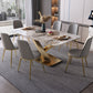 Rectangle Traditional Luxury Dining Table Grey Sintered Stone Table with Gold Pedestal Base Clearhalo ' dining_table' 'Dining Tables & Seating' 'Dining Tables' 'furn' 'furn_dining_table' 'Furniture' 'furniture_dining_table' 'Kitchen & Dining Furniture' 'kitchen&dining_furn' 'kitchen' 'kitchen_dining_table' 4196832