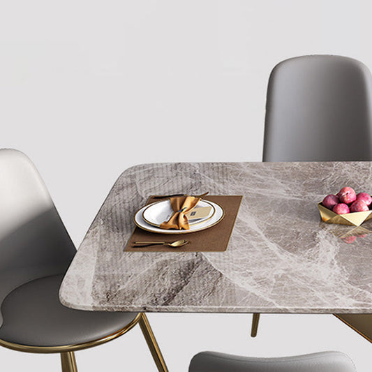 Rectangle Traditional Luxury Dining Table Grey Sintered Stone Table with Gold Pedestal Base