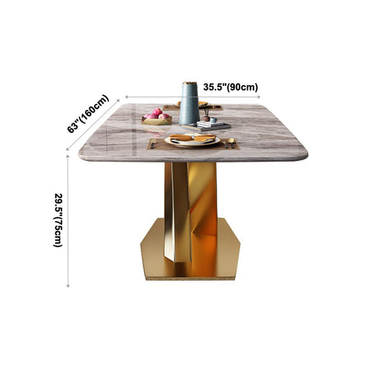 Rectangle Traditional Luxury Dining Table Grey Sintered Stone Table with Gold Pedestal Base