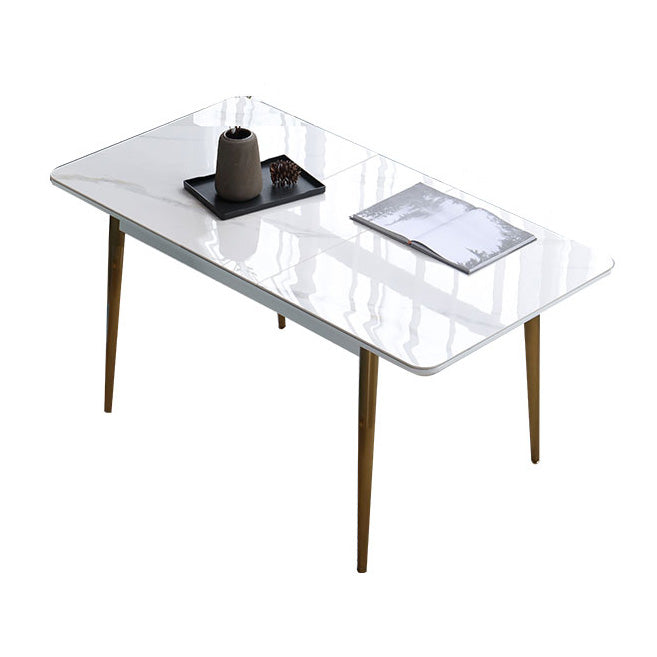 Rectangle Traditional Luxury Dining Table White Sintered Stone Table with 4 Gold Legs Without Chairs Clearhalo ' dining_table' 'Dining Tables & Seating' 'Dining Tables' 'furn' 'furn_dining_table' 'Furniture' 'furniture_dining_table' 'Kitchen & Dining Furniture' 'kitchen&dining_furn' 'kitchen' 'kitchen_dining_table' 4196871