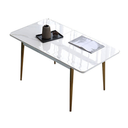 Rectangle Traditional Luxury Dining Table White Sintered Stone Table with 4 Gold Legs Without Chairs Clearhalo ' dining_table' 'Dining Tables & Seating' 'Dining Tables' 'furn' 'furn_dining_table' 'Furniture' 'furniture_dining_table' 'Kitchen & Dining Furniture' 'kitchen&dining_furn' 'kitchen' 'kitchen_dining_table' 4196871