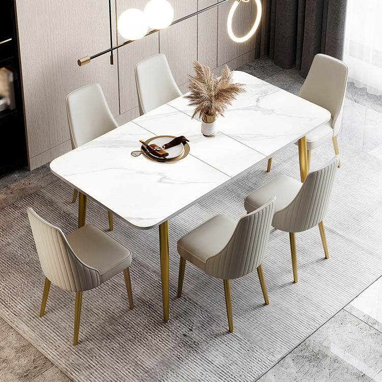 Rectangle Traditional Luxury Dining Table White Sintered Stone Table with 4 Gold Legs Clearhalo ' dining_table' 'Dining Tables & Seating' 'Dining Tables' 'furn' 'furn_dining_table' 'Furniture' 'furniture_dining_table' 'Kitchen & Dining Furniture' 'kitchen&dining_furn' 'kitchen' 'kitchen_dining_table' 4196872