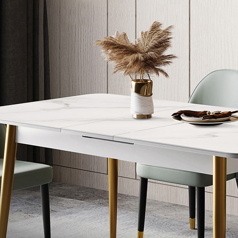 Rectangle Traditional Luxury Dining Table White Sintered Stone Table with 4 Gold Legs Clearhalo ' dining_table' 'Dining Tables & Seating' 'Dining Tables' 'furn' 'furn_dining_table' 'Furniture' 'furniture_dining_table' 'Kitchen & Dining Furniture' 'kitchen&dining_furn' 'kitchen' 'kitchen_dining_table' 4196878