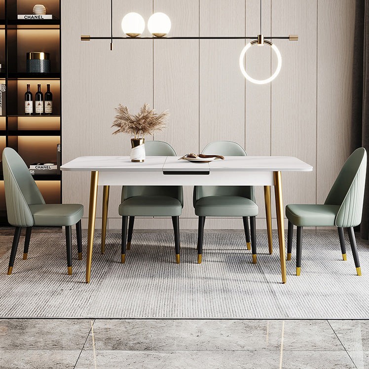 Rectangle Traditional Luxury Dining Table White Sintered Stone Table with 4 Gold Legs Clearhalo ' dining_table' 'Dining Tables & Seating' 'Dining Tables' 'furn' 'furn_dining_table' 'Furniture' 'furniture_dining_table' 'Kitchen & Dining Furniture' 'kitchen&dining_furn' 'kitchen' 'kitchen_dining_table' 4196882