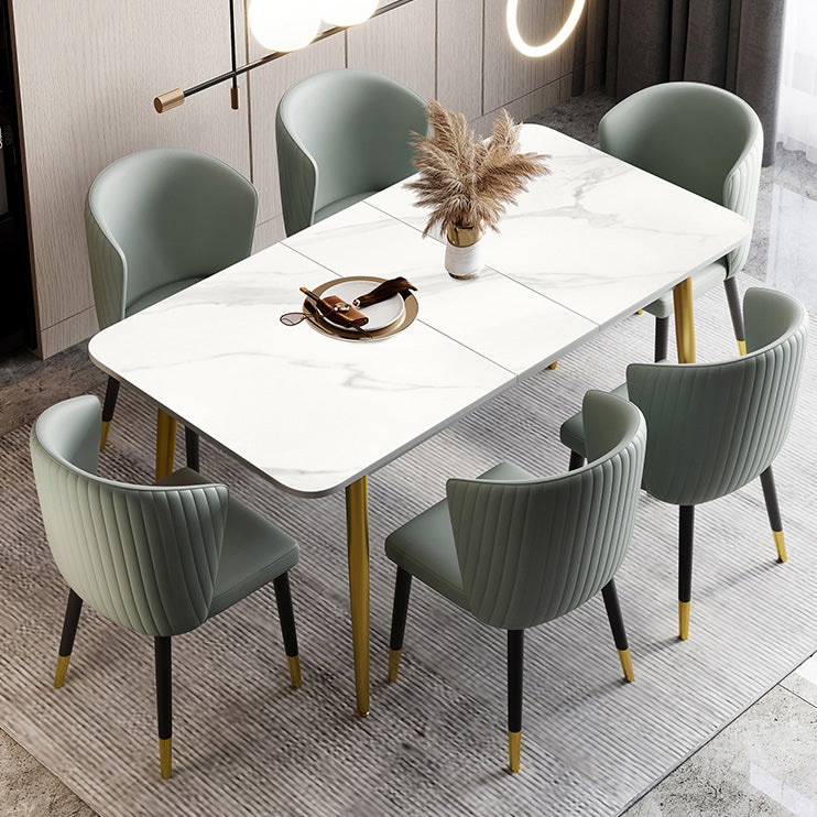 Rectangle Traditional Luxury Dining Table White Sintered Stone Table with 4 Gold Legs Clearhalo ' dining_table' 'Dining Tables & Seating' 'Dining Tables' 'furn' 'furn_dining_table' 'Furniture' 'furniture_dining_table' 'Kitchen & Dining Furniture' 'kitchen&dining_furn' 'kitchen' 'kitchen_dining_table' 4196883