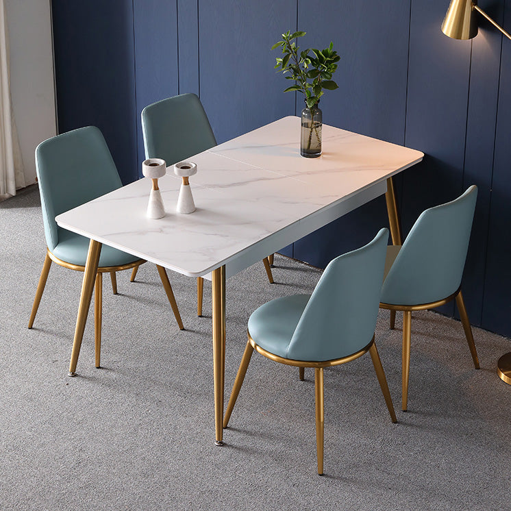 Rectangle Traditional Luxury Dining Table White Sintered Stone Table with 4 Gold Legs Clearhalo ' dining_table' 'Dining Tables & Seating' 'Dining Tables' 'furn' 'furn_dining_table' 'Furniture' 'furniture_dining_table' 'Kitchen & Dining Furniture' 'kitchen&dining_furn' 'kitchen' 'kitchen_dining_table' 4196884