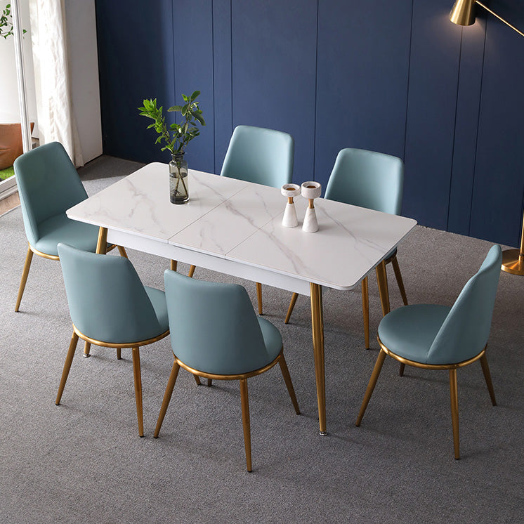 Rectangle Traditional Luxury Dining Table White Sintered Stone Table with 4 Gold Legs Clearhalo ' dining_table' 'Dining Tables & Seating' 'Dining Tables' 'furn' 'furn_dining_table' 'Furniture' 'furniture_dining_table' 'Kitchen & Dining Furniture' 'kitchen&dining_furn' 'kitchen' 'kitchen_dining_table' 4196885