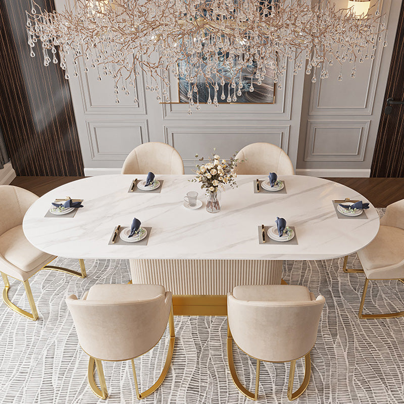 Traditional Luxury Dining Table Oval Sintered Stone Dining Table with Gold Frame Clearhalo ' dining_table' 'Dining Tables & Seating' 'Dining Tables' 'furn' 'furn_dining_table' 'Furniture' 'furniture_dining_table' 'Kitchen & Dining Furniture' 'kitchen&dining_furn' 'kitchen' 'kitchen_dining_table' 4196888