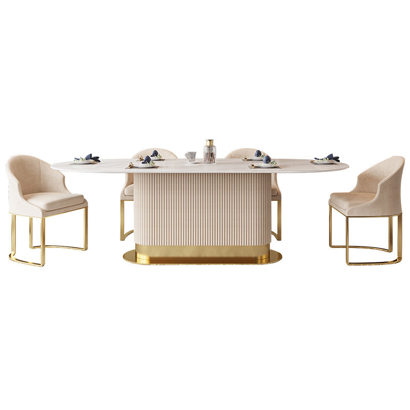 Traditional Luxury Dining Table Oval Sintered Stone Dining Table with Gold Frame Clearhalo ' dining_table' 'Dining Tables & Seating' 'Dining Tables' 'furn' 'furn_dining_table' 'Furniture' 'furniture_dining_table' 'Kitchen & Dining Furniture' 'kitchen&dining_furn' 'kitchen' 'kitchen_dining_table' 4196895