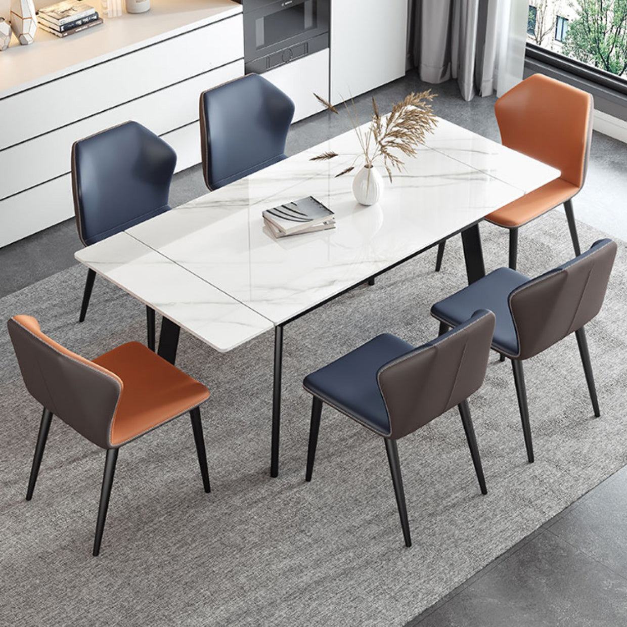 Modern Rectangle Dining Table Sintered Stone 4 Legs Table with Black Frame Clearhalo ' dining_table' 'Dining Tables & Seating' 'Dining Tables' 'furn' 'furn_dining_table' 'Furniture' 'furniture_dining_table' 'Kitchen & Dining Furniture' 'kitchen&dining_furn' 'kitchen' 'kitchen_dining_table' 4196902