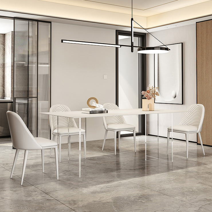 Modern White Dining Table Rectangle Sintered Stone Dining Table with Acrylic Base for Kitchen Clearhalo ' dining_table' 'Dining Tables & Seating' 'Dining Tables' 'furn' 'furn_dining_table' 'Furniture' 'furniture_dining_table' 'Kitchen & Dining Furniture' 'kitchen&dining_furn' 'kitchen' 'kitchen_dining_table' 4196914