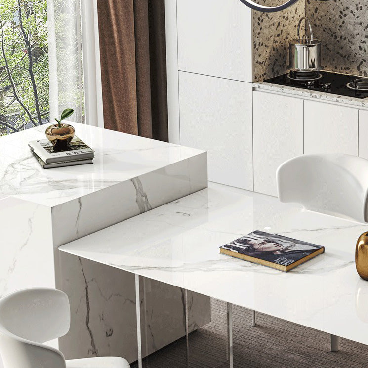 Modern White Dining Table Rectangle Sintered Stone Dining Table with Acrylic Base for Kitchen Clearhalo ' dining_table' 'Dining Tables & Seating' 'Dining Tables' 'furn' 'furn_dining_table' 'Furniture' 'furniture_dining_table' 'Kitchen & Dining Furniture' 'kitchen&dining_furn' 'kitchen' 'kitchen_dining_table' 4196918