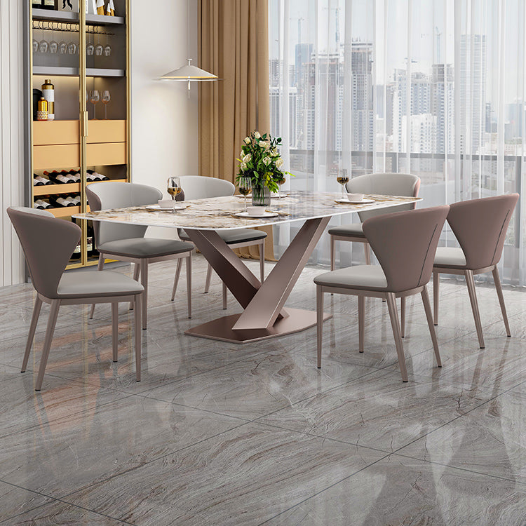 Traditional Luxury Dining Table Rectangle Sintered Stone Dining Table with Metal Base Clearhalo ' dining_table' 'Dining Tables & Seating' 'Dining Tables' 'furn' 'furn_dining_table' 'Furniture' 'furniture_dining_table' 'Kitchen & Dining Furniture' 'kitchen&dining_furn' 'kitchen' 'kitchen_dining_table' 4196952