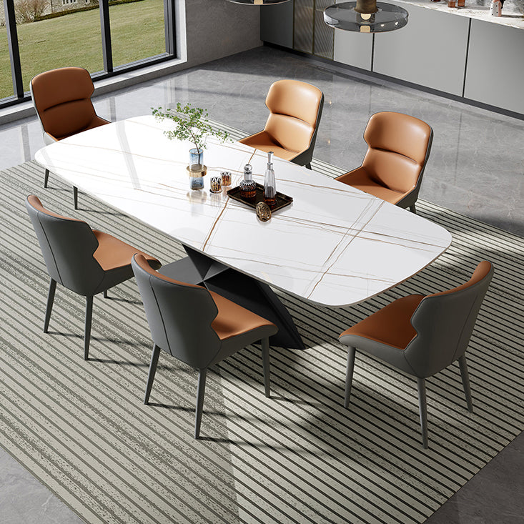 Modern White Dining Table Rectangle Sintered Stone Dining Table with Black Frame Clearhalo ' dining_table' 'Dining Tables & Seating' 'Dining Tables' 'furn' 'furn_dining_table' 'Furniture' 'furniture_dining_table' 'Kitchen & Dining Furniture' 'kitchen&dining_furn' 'kitchen' 'kitchen_dining_table' 4196963