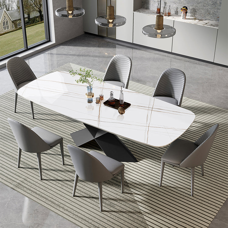 Modern White Dining Table Rectangle Sintered Stone Dining Table with Black Frame Clearhalo ' dining_table' 'Dining Tables & Seating' 'Dining Tables' 'furn' 'furn_dining_table' 'Furniture' 'furniture_dining_table' 'Kitchen & Dining Furniture' 'kitchen&dining_furn' 'kitchen' 'kitchen_dining_table' 4196966