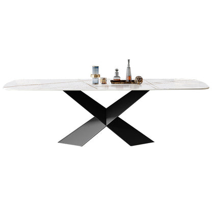 Modern White Dining Table Rectangle Sintered Stone Dining Table with Black Frame Without Chairs Clearhalo ' dining_table' 'Dining Tables & Seating' 'Dining Tables' 'furn' 'furn_dining_table' 'Furniture' 'furniture_dining_table' 'Kitchen & Dining Furniture' 'kitchen&dining_furn' 'kitchen' 'kitchen_dining_table' 4196967